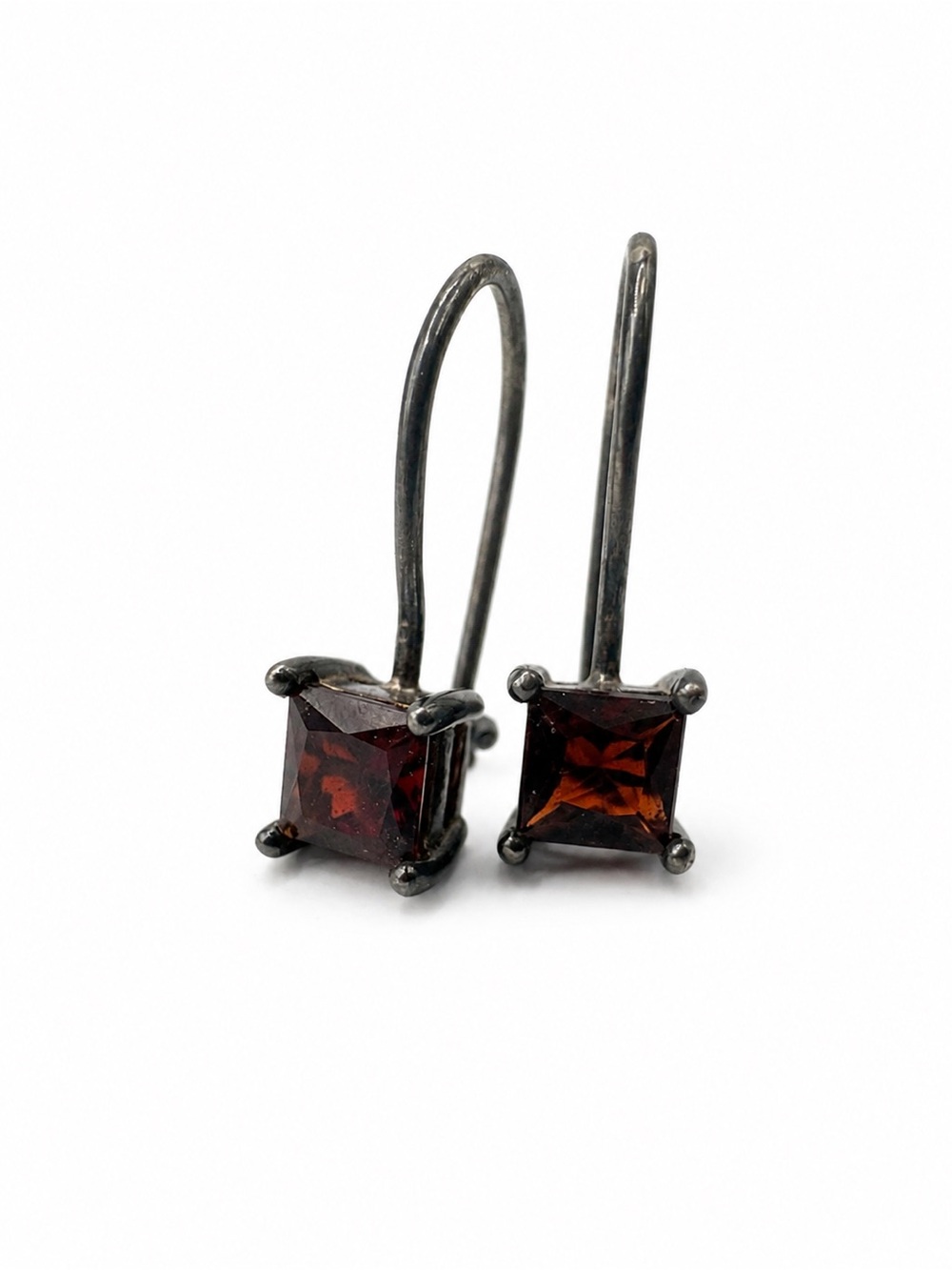 Vintage 925 Sterling Silver Dark Red Stone Earrings